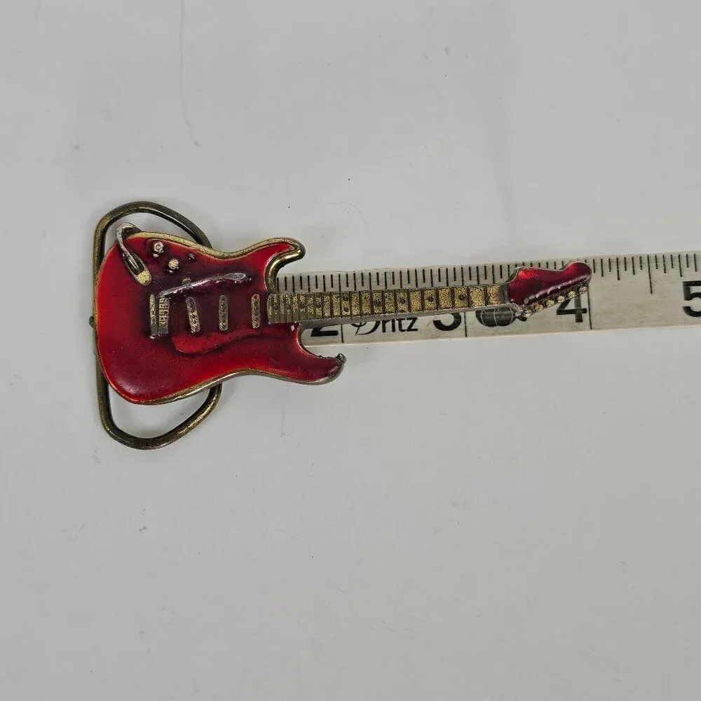 Belt Buckle Electric Guitar Red Enamel VTG 80s The Great American Buckle Company